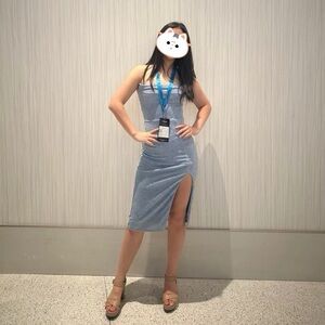 Blue Sleeveless Midi Dress with Slit